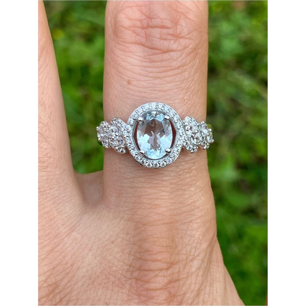 Genuine Aquamarine Sterling Silver Ring Size 9